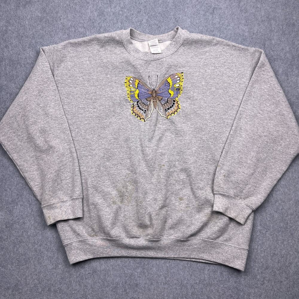 gildan heavy blend sweatshirt gray butterfly embroidered‎ xl